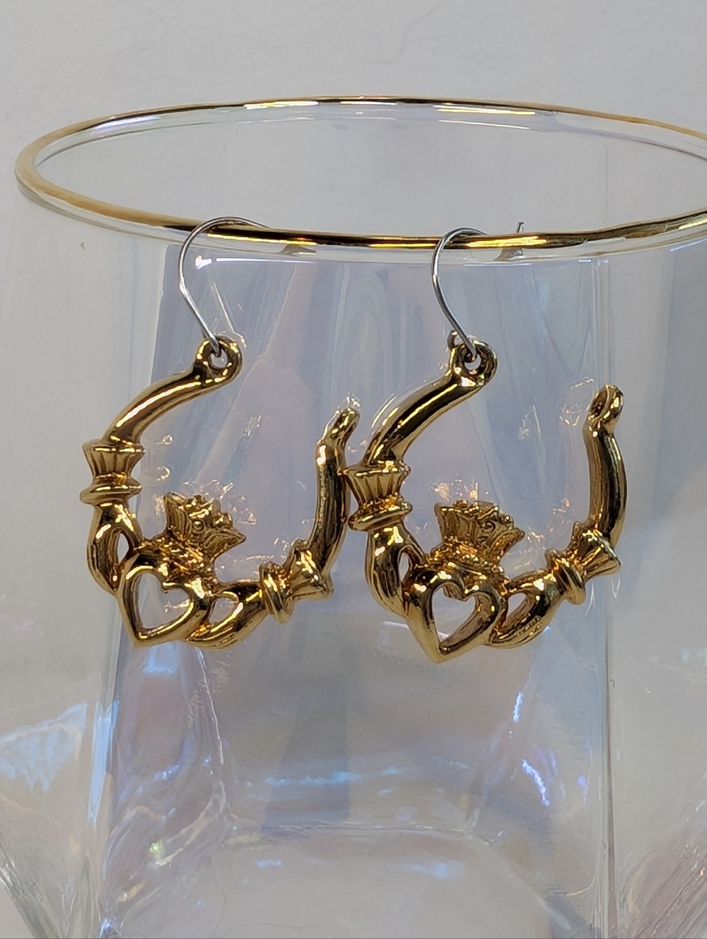 Vintage Gold Claddagh Hoop Earrings - Estate Essentials